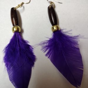 Beaded Purple feather earrings